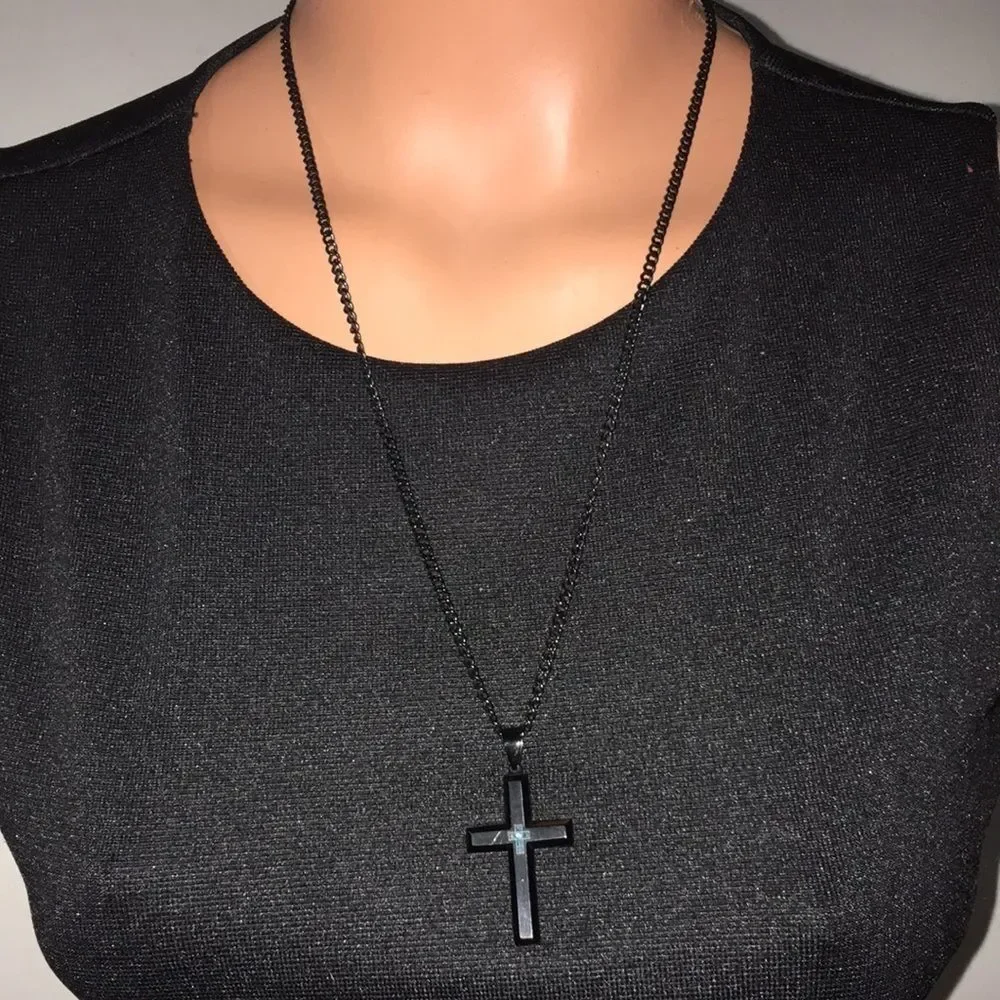 Stainless Steel Men’s Black Cross with Sapphire
